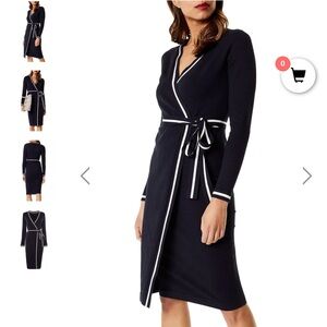 Fall soft knit midi dress wrap tie knot navy white